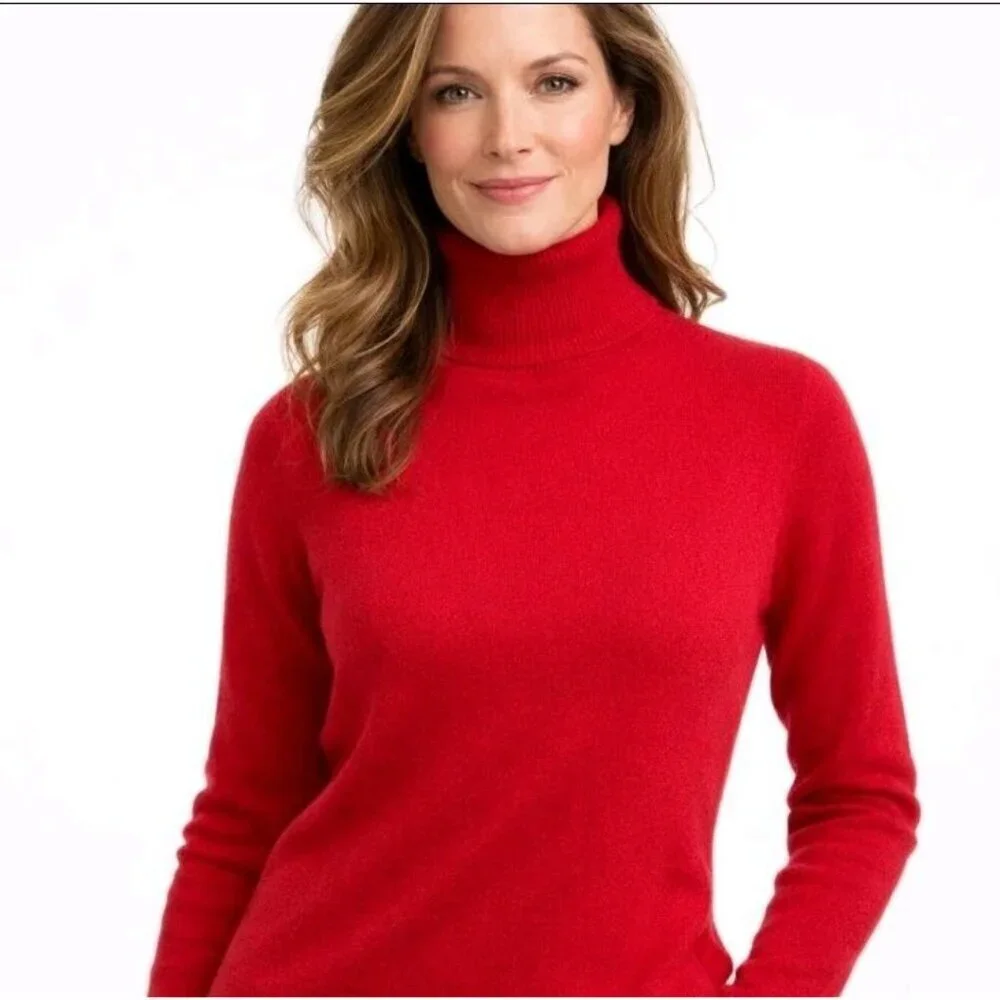 Ralph Lauren Red Cashmere Merino Angora Wool Turtleneck Sweater M